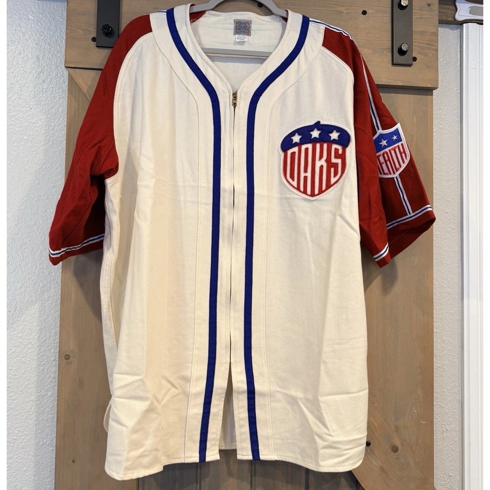 Oakland Oaks Original Ebbets Jersey L Cream 100% Wool USA Vintage Authentic